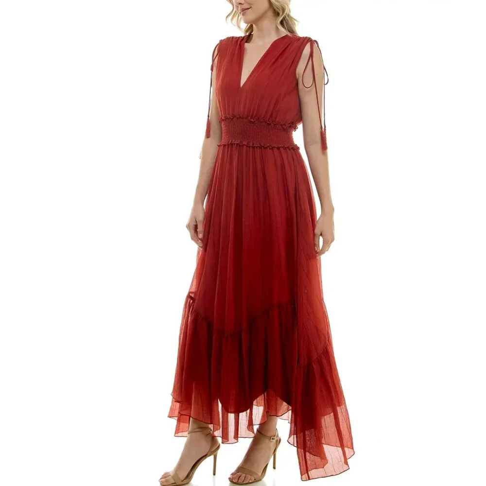 Women's V-Neck Handkerchief-Hem Dress - Picture 1 of 12